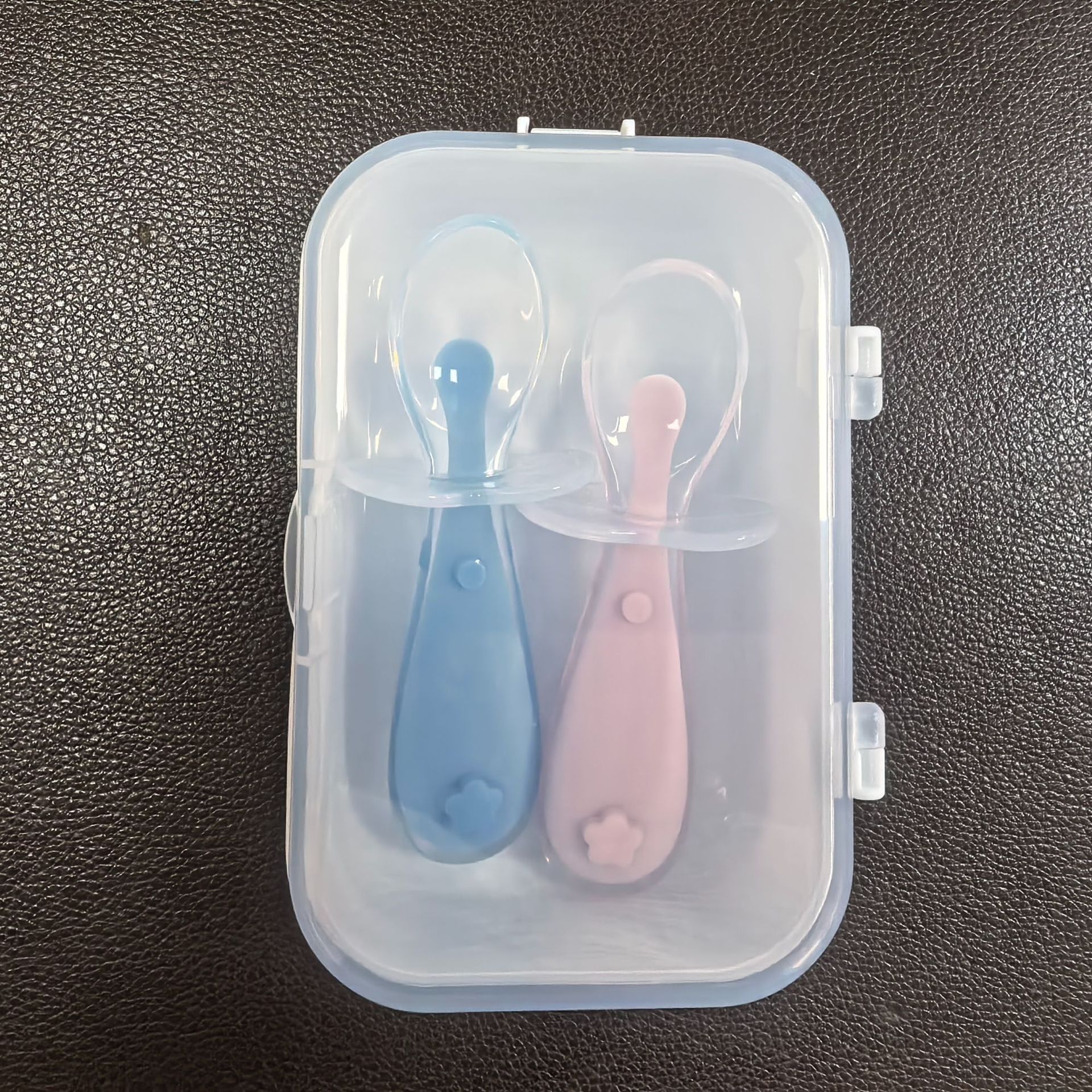 Short-handled large-headed spoon (pink + blue box)