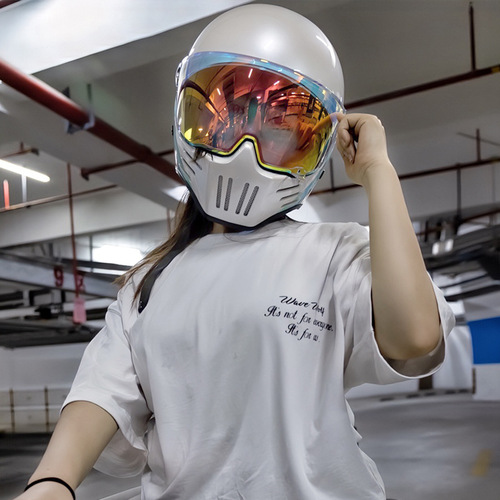 3C Certified Retro Harley Motorcycle Helmet for Men and Women, Full Face Cruiser, Heavy Motorcycle Ghost Skull Knight Bluetooth Slot