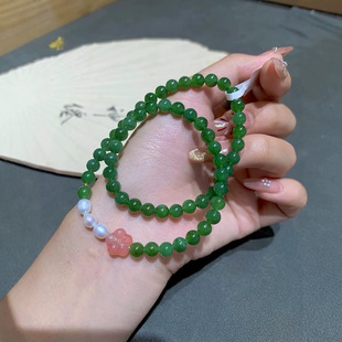High-quality new Hetian jade jasper double-circle bracelet material righteousness, fresh color, good density,