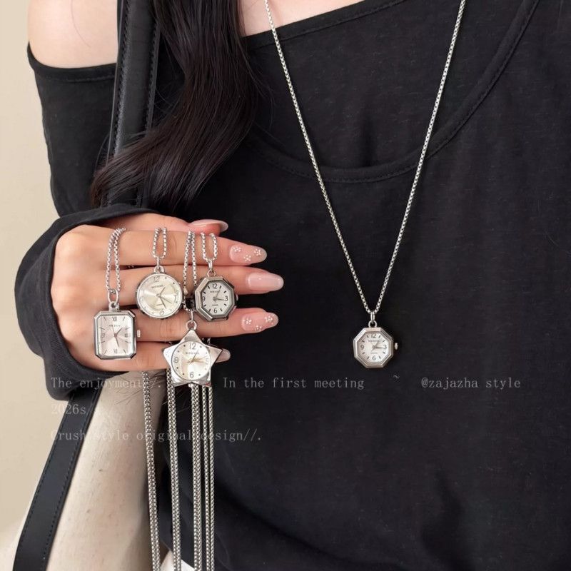 Nostalgic style~Vintage pocket watch pendant necklace for women, long style, 2026 new model, sweater chain, niche high-end accessory