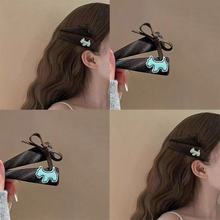 森系复古蓝咖小狗蝴蝶结发夹前额侧边刘海夹碎发夹设计感布艺发卡