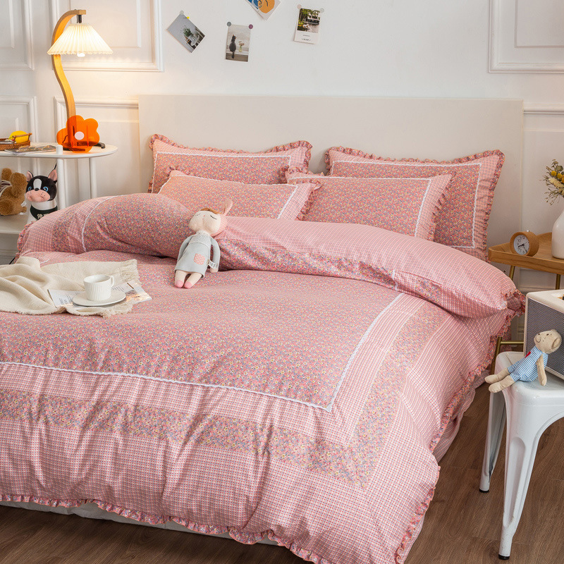小韩式碎花欧彩棉磨毛床上用品四件套床单被套四季通用清新田园风