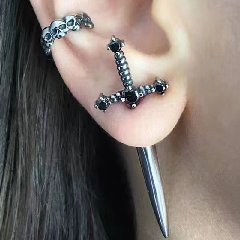 Independent Station Cross-border New Gothic Sword Fashion Personalized Women's Earrings Retro Crystal Diamond Dagger Punk Ear