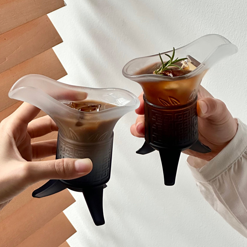 磨砂渐变黑帝王杯创意仿古爵杯复古秦始皇奶茶咖啡杯古代三足杯子|undefined