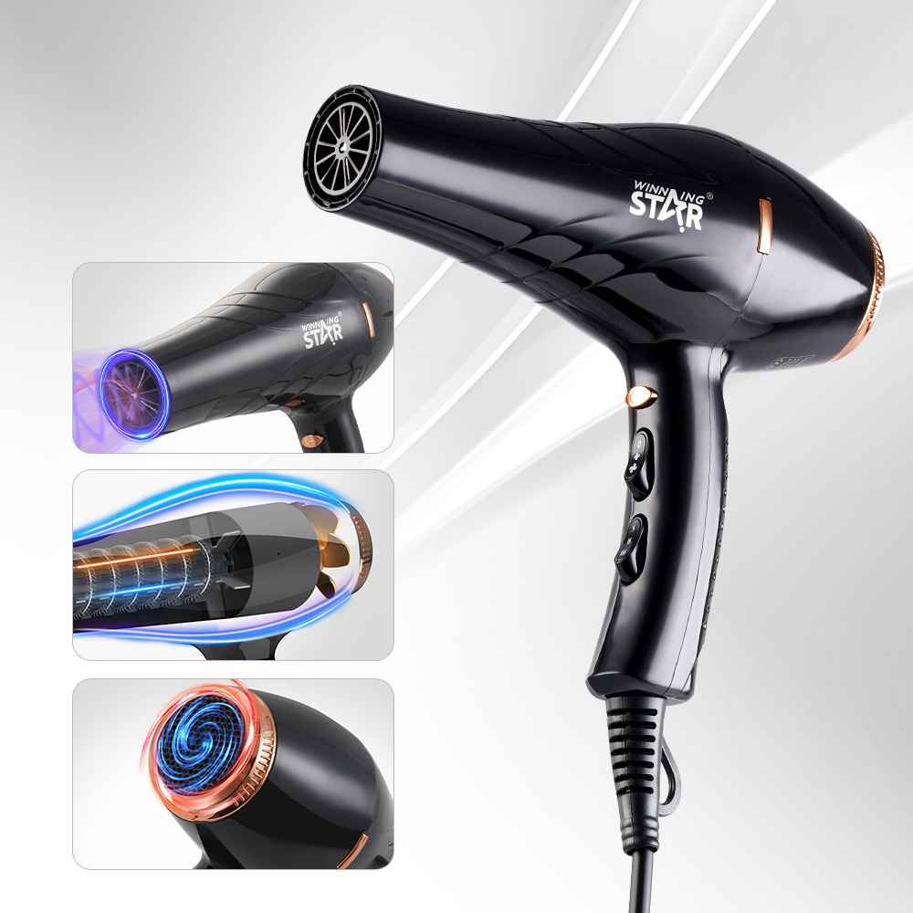 Secador de pelo Winningstar para uso doméstico y profesional, con 2 velocidades y 3 ajustes de temperatura, de alta potencia, ideal para peluquerías y el hogar.