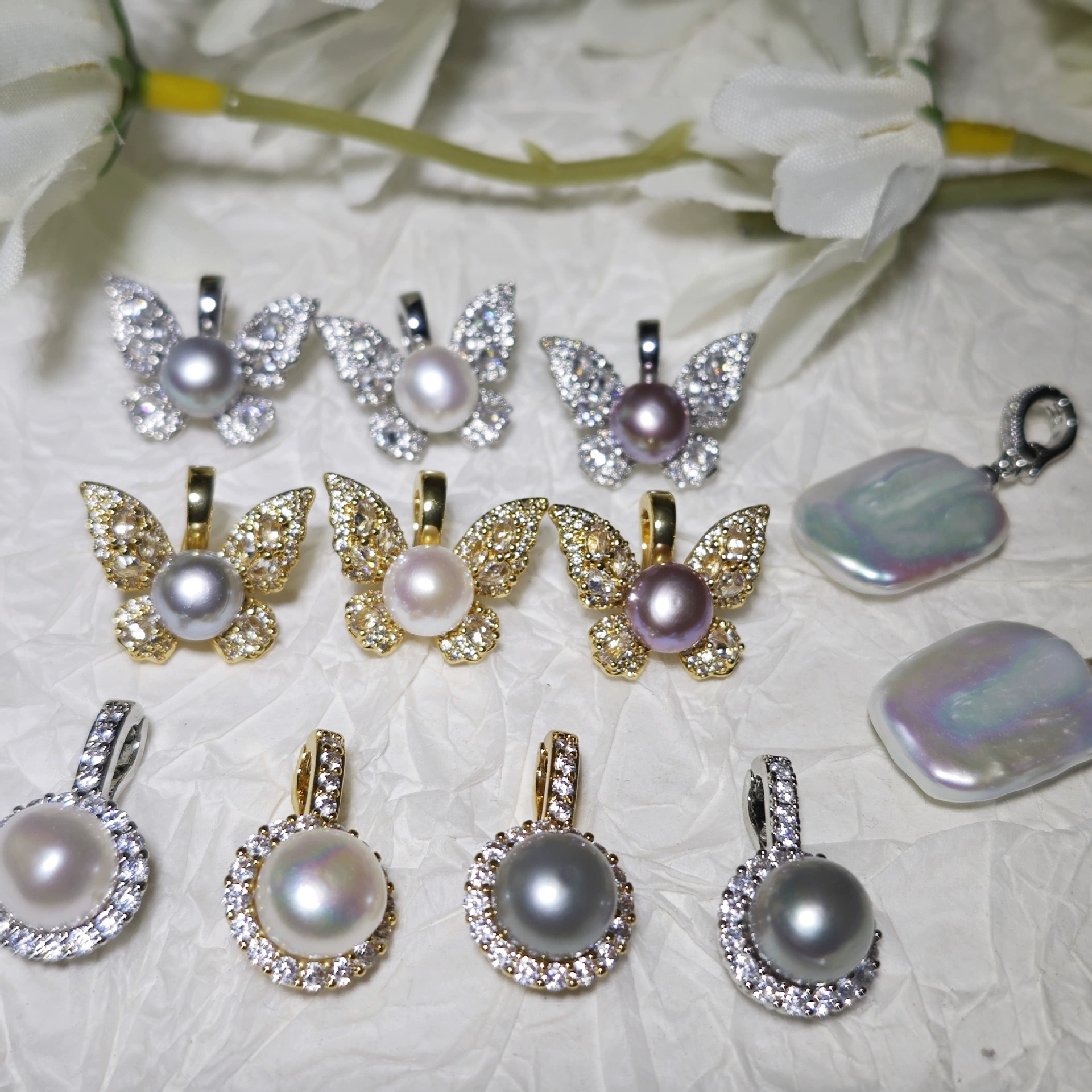 Трансграничные натуральные пресноводные жемчужные подвески модные пригородные легкие роскошные украшения-подвески бабочки съемные универсальный пряжки