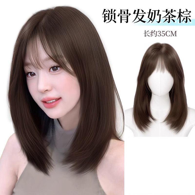 Peruca de cabeza completa, nuevo estilo de simulación de belleza, cabello largo, envejecimiento natural, cabello clavícula de alto nivel, peluca de cabeza completa.