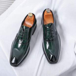 Cross-border Braddock Shoes Men's Carved British Style Korean Wedding Groom Shoes Hair Stylist Green Men's Shoes