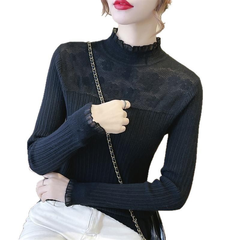 レースの上着の女性の春秋の婦人服の2025年の新型の洋気は長袖のニットのプルオーバーのセーターの底のシャツに入ります。|undefined