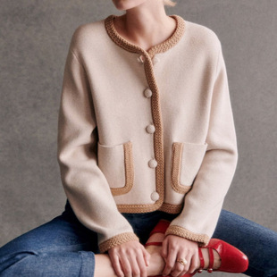 Spring 2025 New French Style Color-Block Knitted Trim Short Jacket Single-Breasted Casual Elegant Chanel-Style Jacket