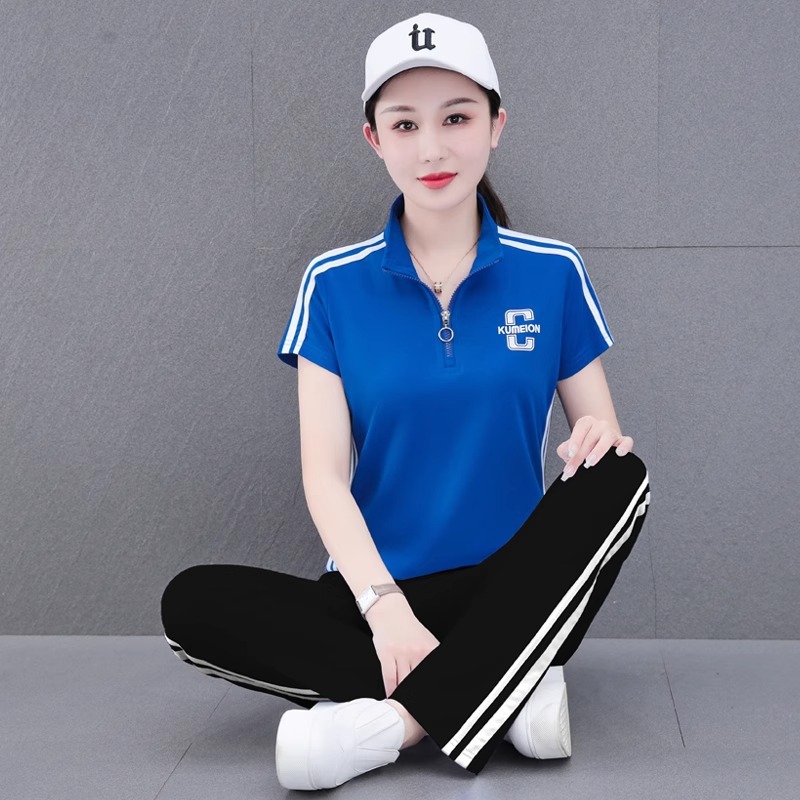 화려한 파란색 + 검정색 바지