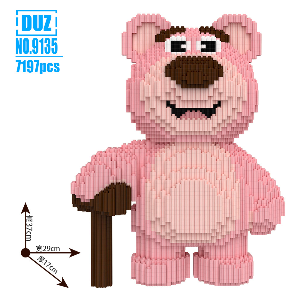 Mochila fresa oso ensamblado serie bloques de construcción juguetes educativos para niños niñas regalo cumpleaños adornos