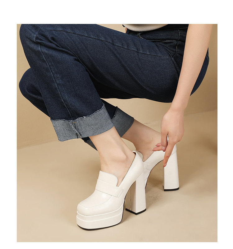 Giày cao gót nữ đế xuồng platform da bò đầu, gót dày 9 cm, mũi tròn bít — màu đen chi tiết 17