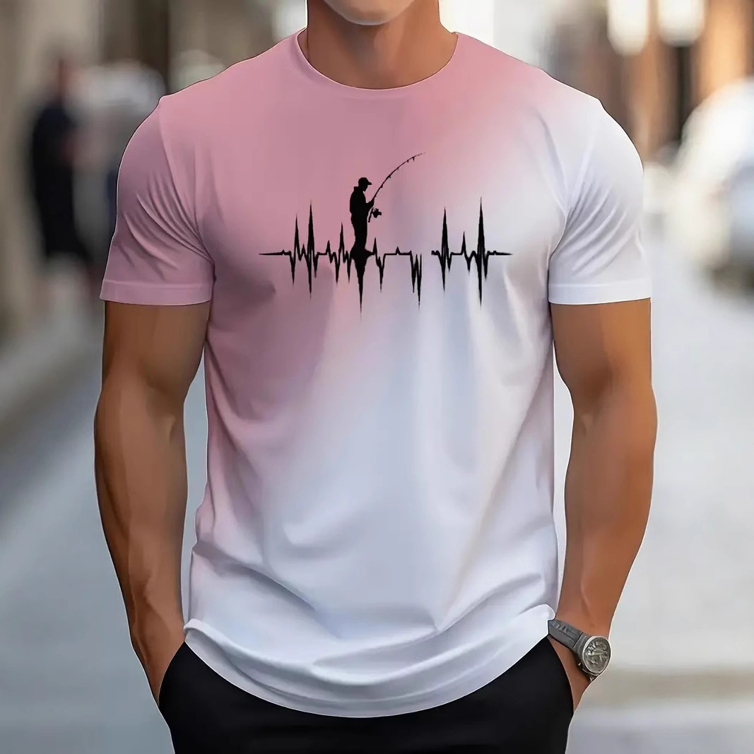 跨境店男士运动渐变色时尚T恤酷3D数码印花短袖健身休闲上衣批发