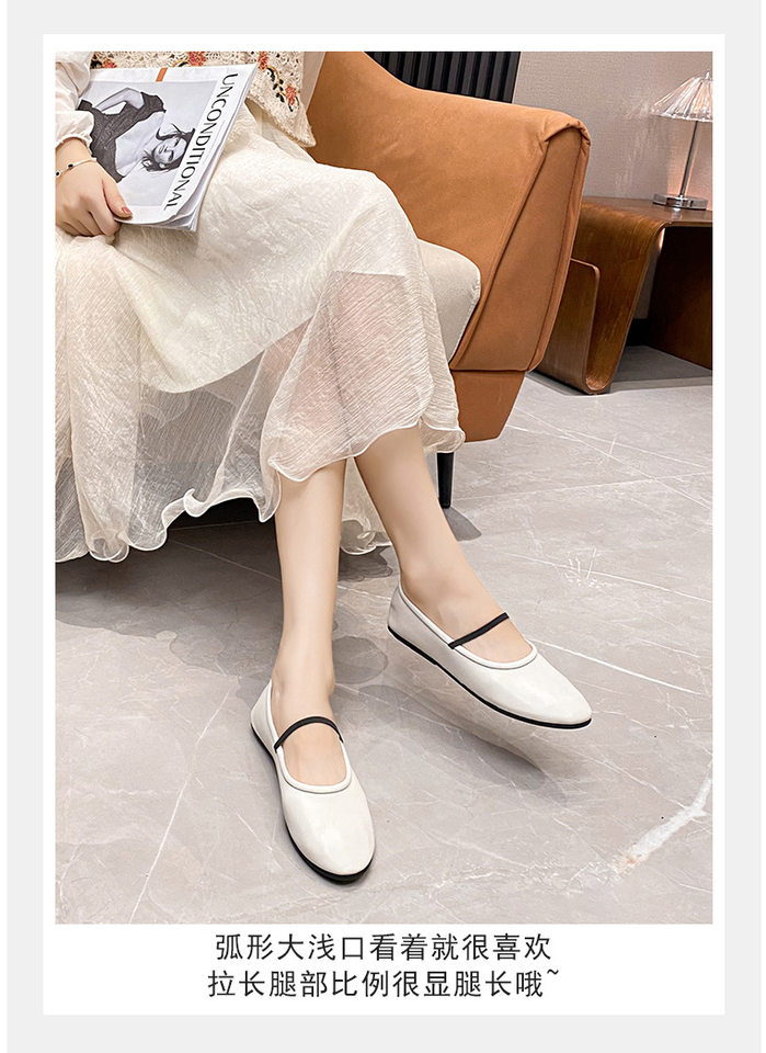 Giày Mary Jane nữ mũi tròn dây đeo mảnh đế bệt gót thấp 1–3 cm — Màu trắng sữa, Màu đen chi tiết 17