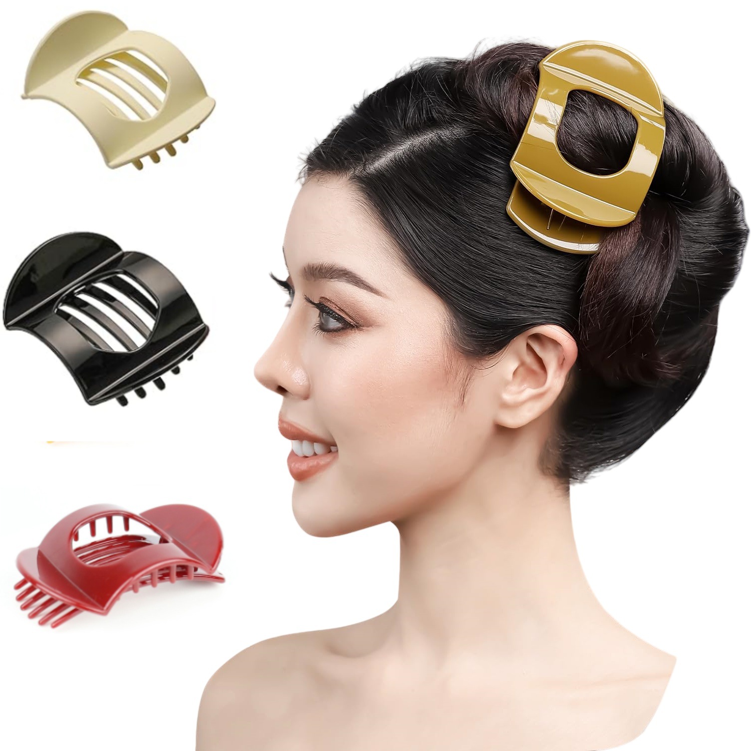 Cross-Border Amazon Flat Round Large Hairpin Shark Clip on the Back of the Head Hairpin Temperament Hairpin Hair Accessories for Women