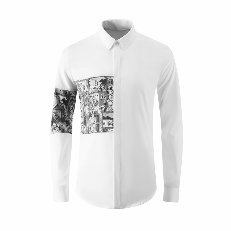 Animation Splicing Contrasting Color Men's Shirt, Slim Fit, Fashionable and Personalized Internet Celebrity's Same Style Anchor's Popular Factory Supply