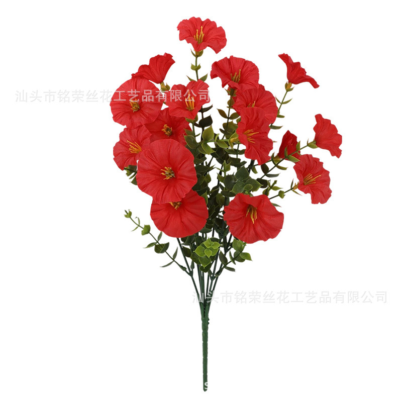 クロスボーダー7頭のユーカリ朝顔の花のラッパの花のシミュレーションの花の人工の造花は屋外の花園の家の装飾の束を持ちます。|undefined