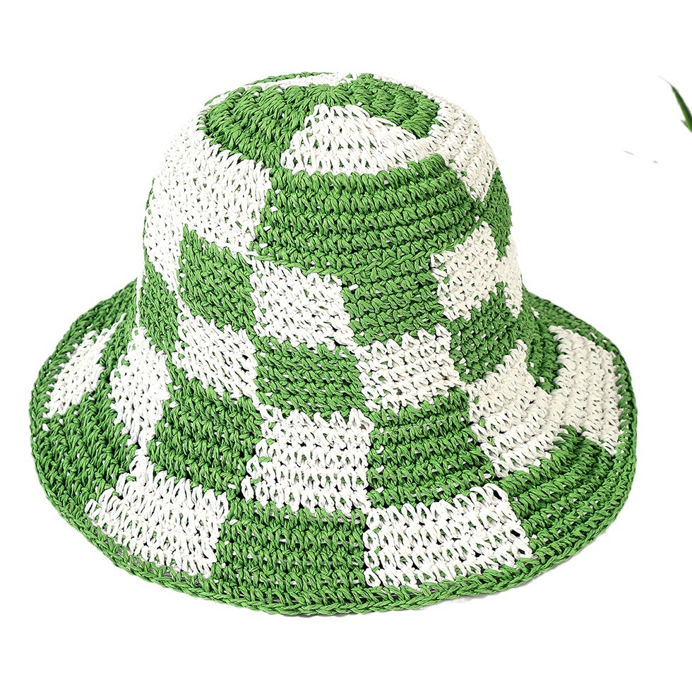 Sombrero de paja francés de verano a prueba de sol playa tablero de ajedrezado