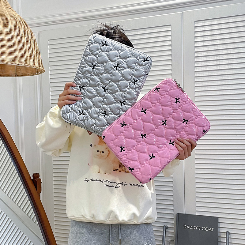 Korean Style Ins Tablet Storage Bag with Cute Heart Embroidery and Bow 11/13/ 15inch Notebook Storage Bag