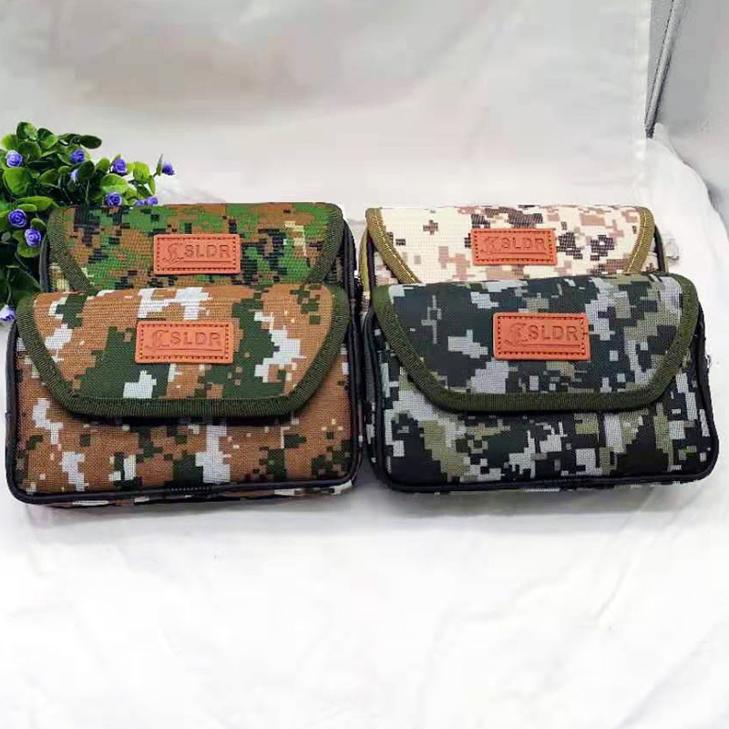L2222 horizontal de 7 pulgadas de tres capas de camuflaje bolsa de cintura bolsa de teléfono móvil monedero bolsa de lona bolsa de sitio de construcción 10 yuanes