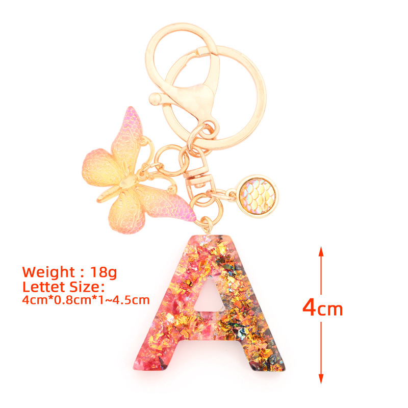 Retro Simple Style Letter Butterfly Resin Metal Women's Bag Pendant Keychain display picture 4