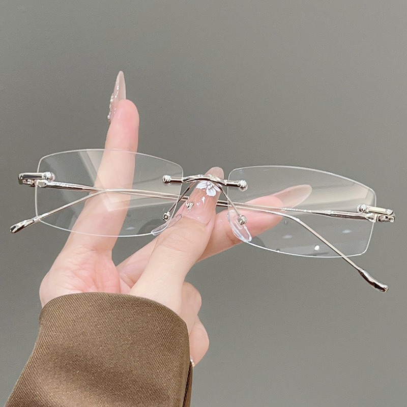 Gafas sin montura para mujer, gafas para miopía de alta sensibilidad, gafas para mujer, montura cuadrada Pure Desire, montura ultraligera sin montura con filtro de luz azul