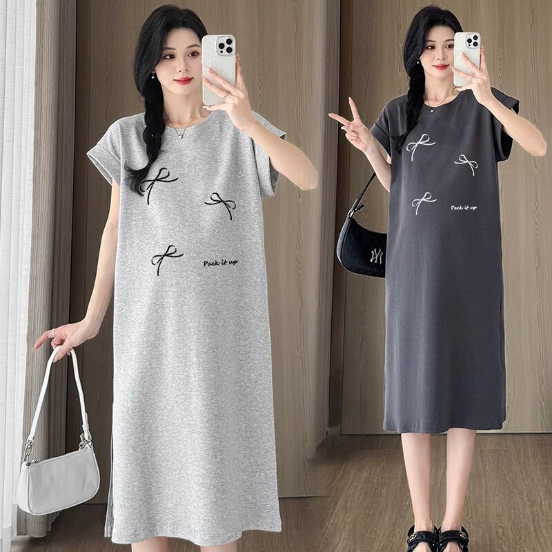 Simple and natural style plus-size casual dress with flutter sleeves, round neck, pullover T-shirt dress, slimming dress for plus-size women and pregnant women Simple and natural style plus-size casual dress with flutter sleeves, round neck, pullover T-shirt dress, slimming dress for plus-size women and pregnant women