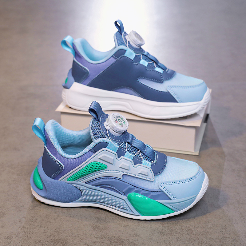 Zapatos para niños primavera y otoño nuevos zapatos deportivos transpirables de malla para niños zapatos para correr antideslizantes con hebilla giratoria para niñas