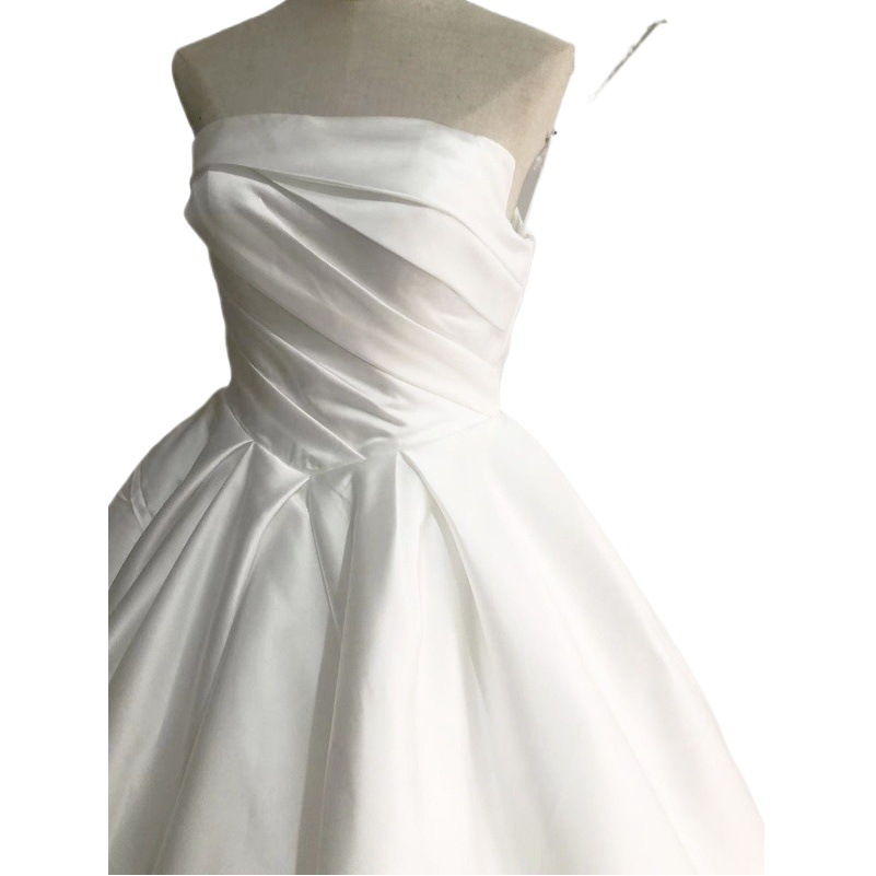Vestido de novia de satén estilo corte Mantingfang, modelo 2026, nuevo, texturizado, sin tirantes, con cola larga, para mujer, venta al por mayor.