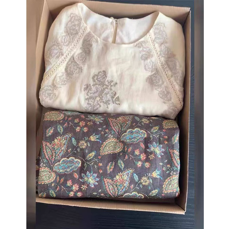 Stunning Linen Suit 2025 Summer Hot Style High-End Apricot White Embroidered Top Wide-Leg Pants Two-Piece Set