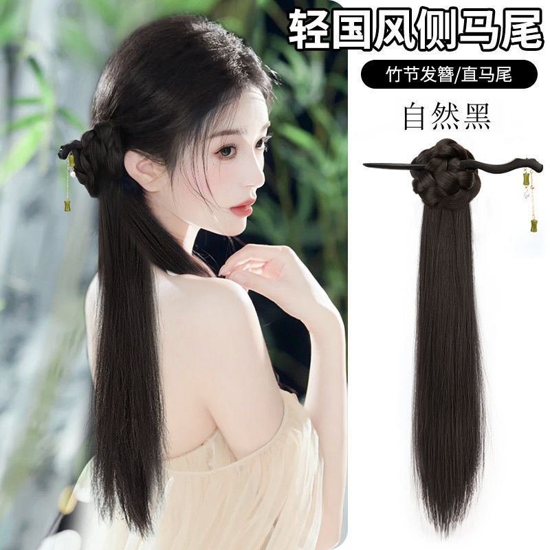 假发辫子女彷真发簪新中式假发侧边抓夹发饰古风汉服旗袍侧马尾辫|undefined