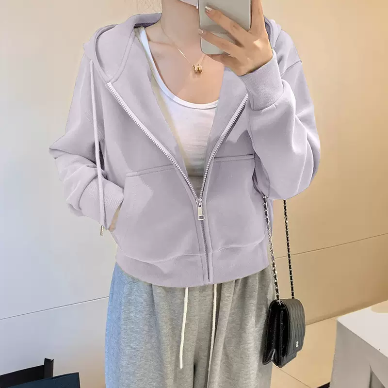 连帽开衫女春秋2025卫衣外套慵懒风短款修身休闲百搭即墨卫衣外套