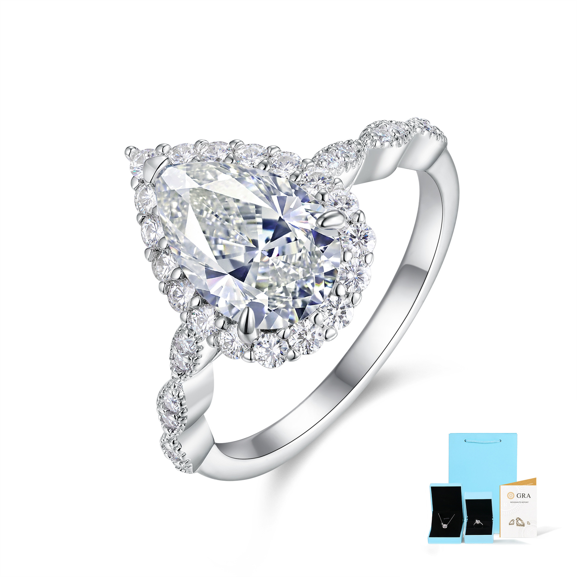 모이사나이트 다이아몬드 반지 - 3캐럿 + GRA 감정서 + 선물 포장