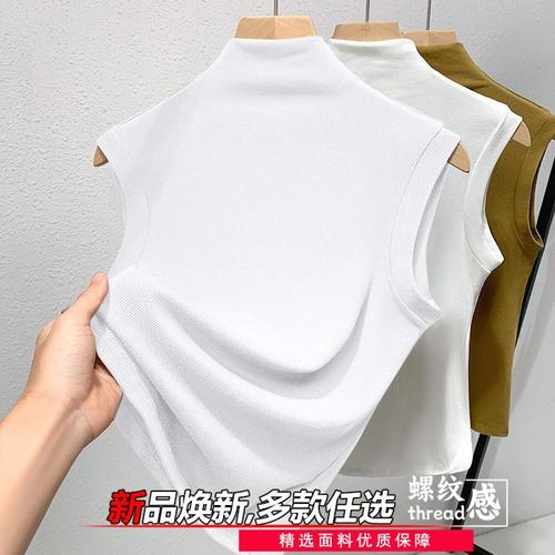 Spring and Summer Short Style Fashion Fitted Inner Layer Crew Neck Ribbed Strap Backless Top for Women Sleeveless Upper Body Trendy