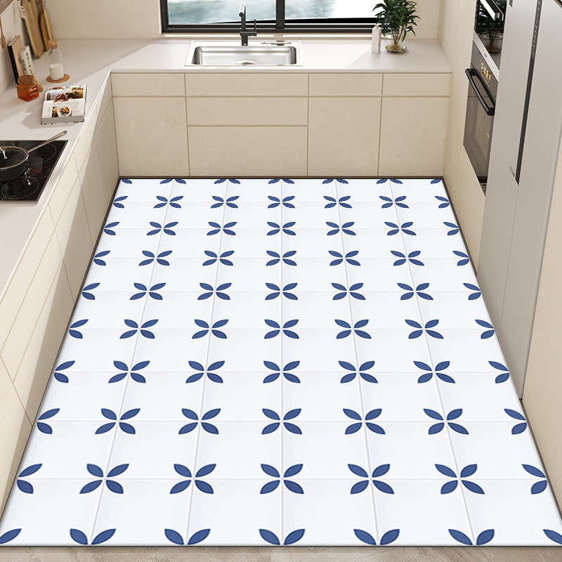 Moderno simple impermeable a prueba de aceite alfombra de piso completo hogar lavable borrable corte de cuero alfombra de piso de la cocina
