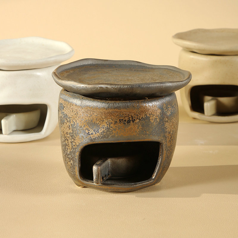 玖田烧粗陶烤茶炉复古蜡烛加热温茶器日式香薰炉子茶叶提香器茶炉