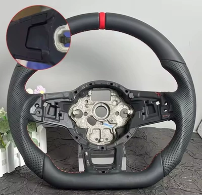 Suitable for Golf 7/7.5 Steering wheel - semi-perforated-red-leather-with-no-pickguard-hole-and-red-stitching