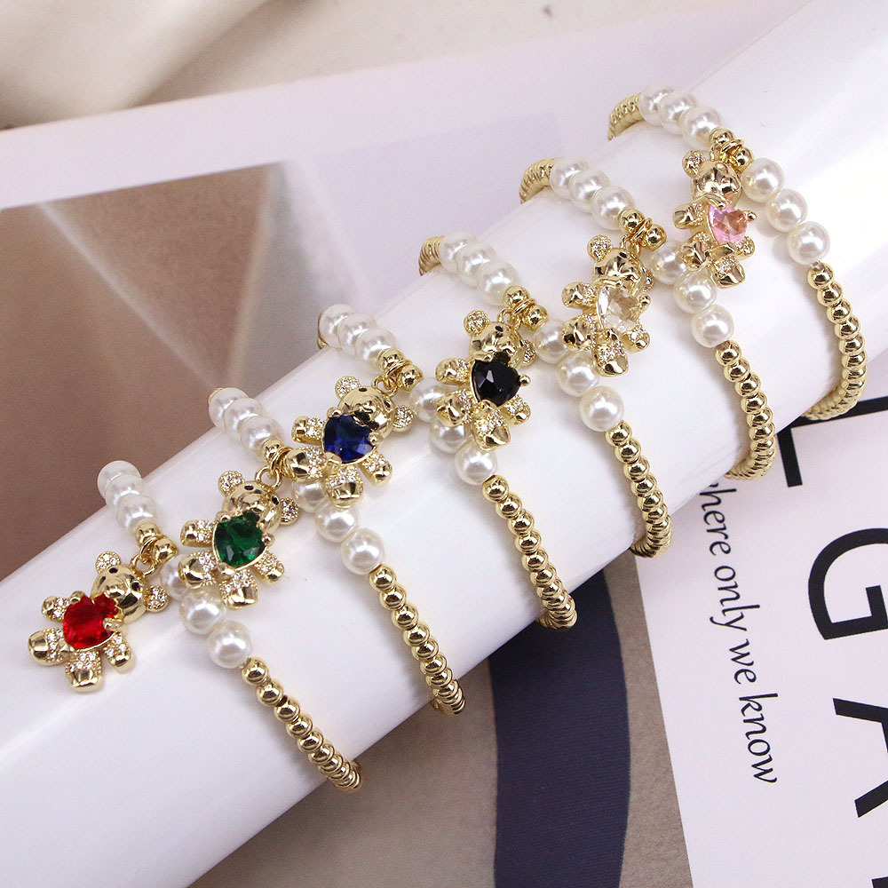 Fashion Bear Copper Gold Plated Artificial Gemstones Bracelets