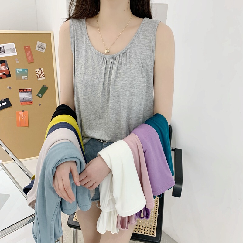 Spring and Summer New Korean Style Modal Plus-Size Women's Vest with Front Pleats, Loose Casual Wide-Shoulder Sleeveless Tank Top