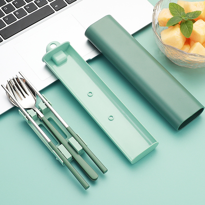 304ステンレススプーン携帯食器スプーンフォークセット滑り止め箸韓国式かわいい学生旅行食器箱|undefined