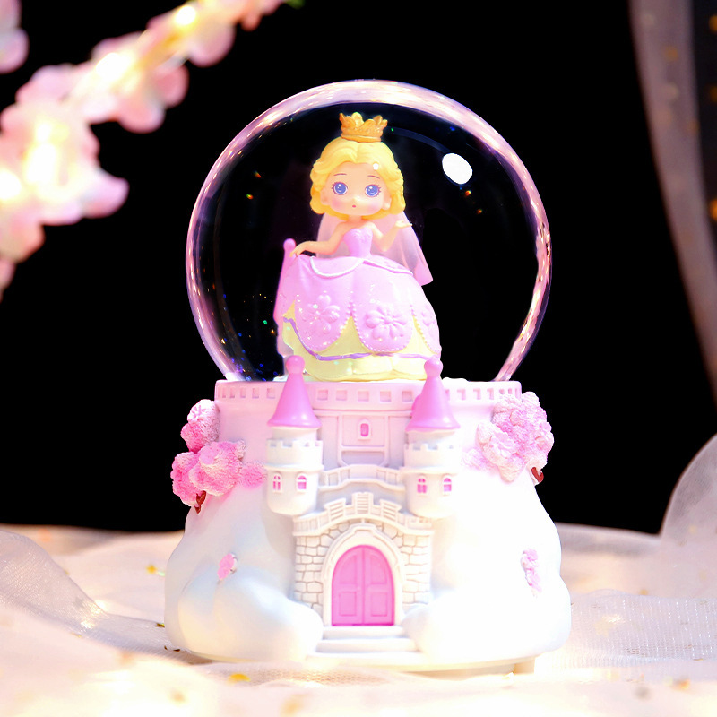 Pequeño libro rojo explosión dulce oso amarillo bola de cristal adornos luminosos giratorios caja de sonido regalos de vacaciones para niños