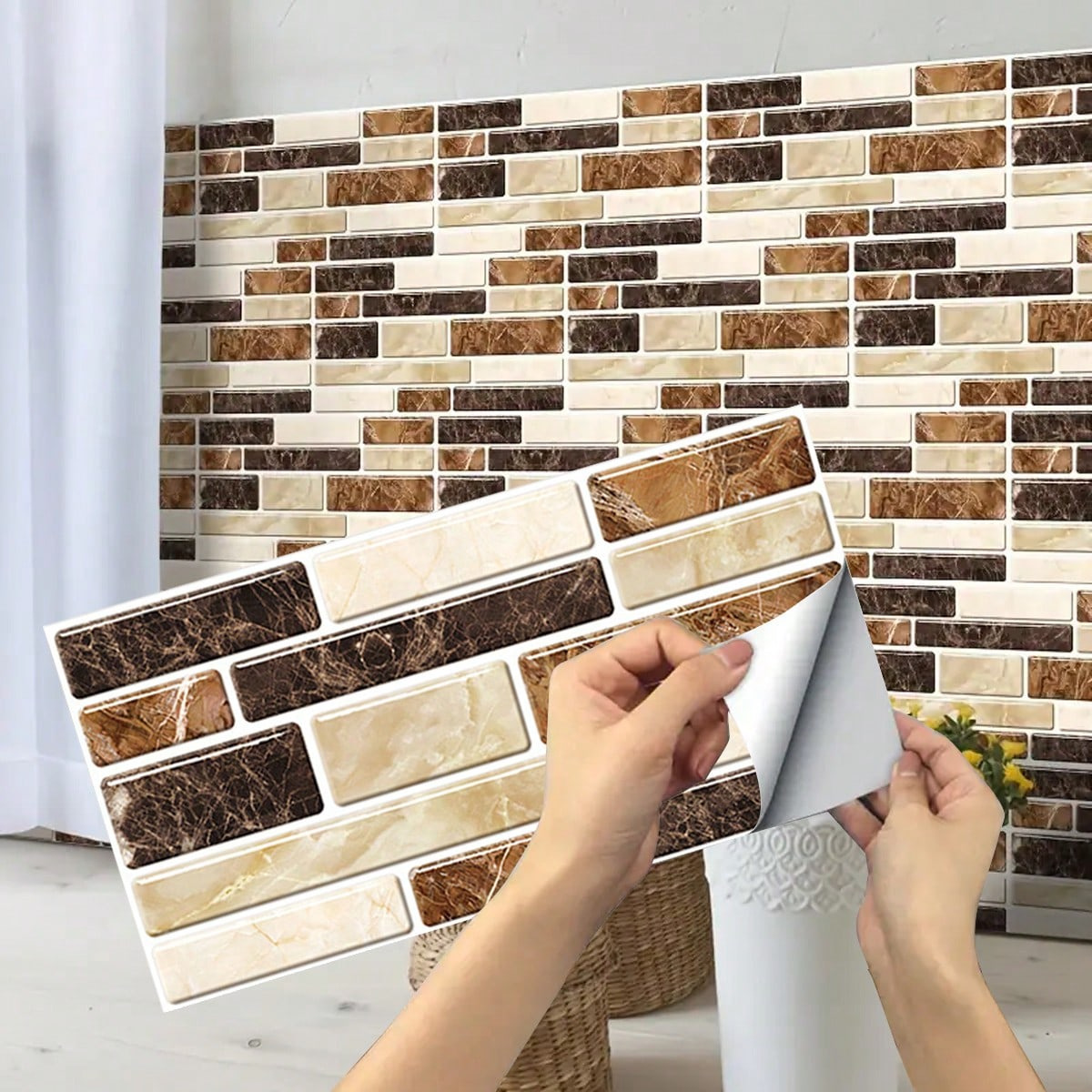 2D tiendas de azulejos de rayas cafetería renovación decoración embellecedora pegatinas de PVC impermeables a prueba de agua