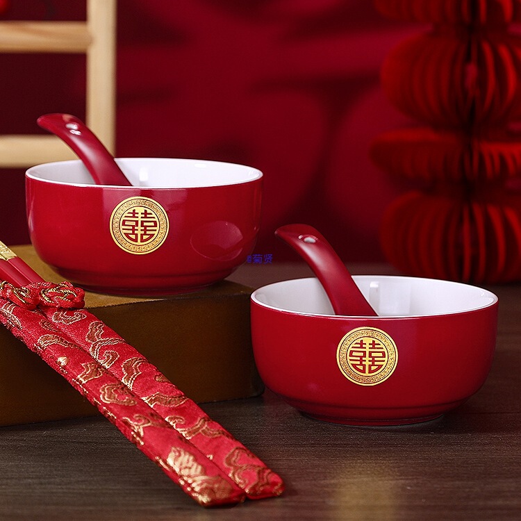 Tea Cups for Weddings, Wedding Bowls, Wedding Toast, a Pair of Red Toast Tea Cups, Bowls and Chopsticks Set, Newlywed Dowry Home Use