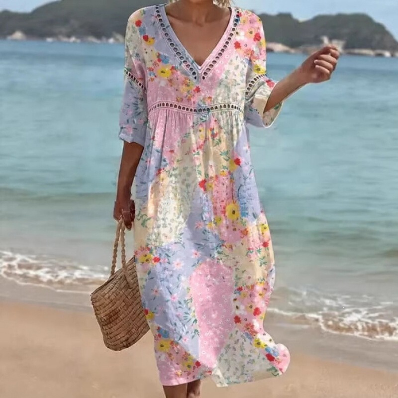 26 European and American Amazon Cross-Border Women's Clothing Summer New Style Women's Bohemian Lantern Sleeve High-End Exquisite Long Dress