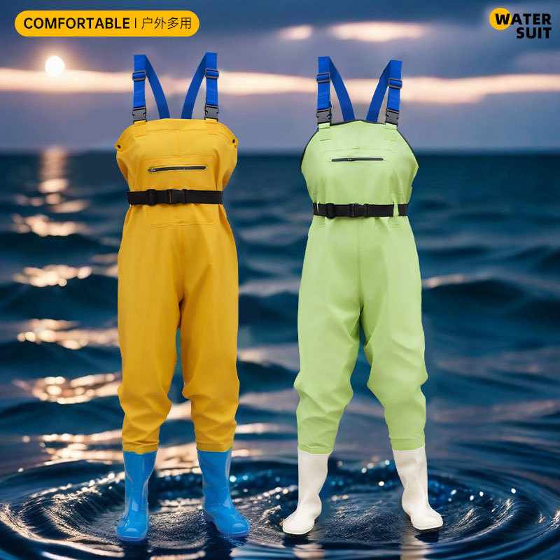 Women's Water Pants Big Children's Water Pants Waterproof Half-length Fishing and Rain Pants Catch Sea Farming conjoined High-block Leather Fork Pants