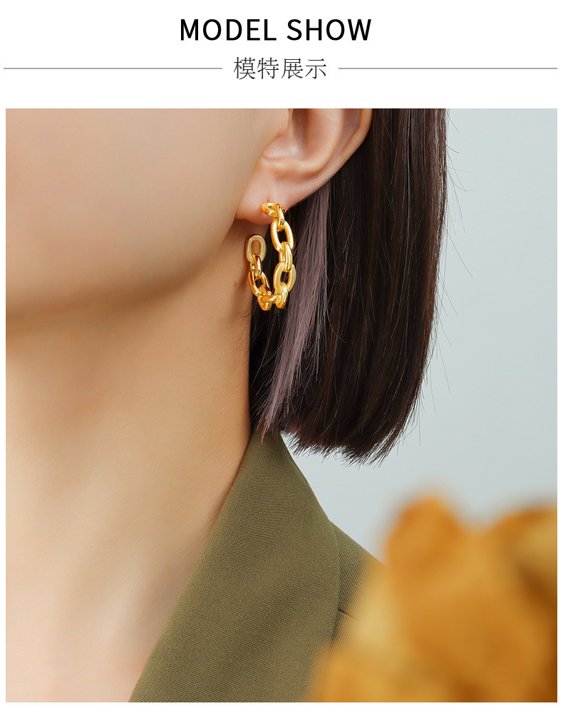 18K Real Gold Plated, Real Gold Plated Plating Material PVD Coated Real Gold Plated C Shape Titanium Steel Retro Waterproof Non Tarnish Earrings