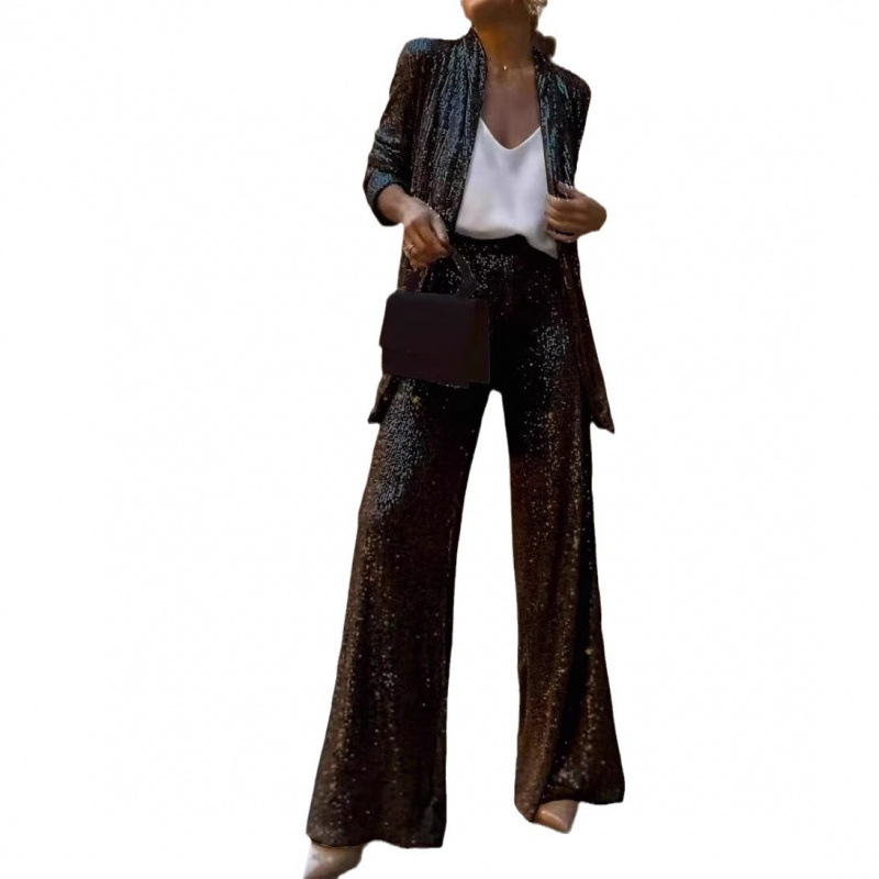 Spring 2023 Three-Color Pearl-Striped Suit With High-Waisted Fashion Casual Pants Two-Piece Set_ecoleips.com
