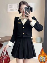 大码女冬季加绒两件套韩系感穿搭减龄学院风套装气质短裙子女