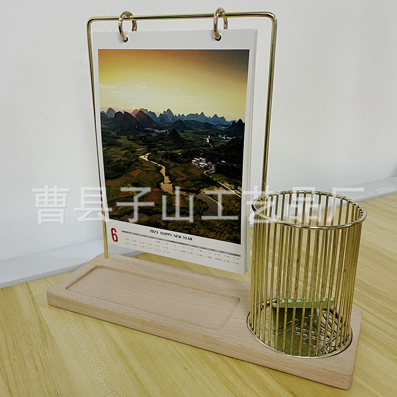 Marco de calendario de escritorio de madera 2025, nuevo calendario corporativo, base de calendario perpetuo, decoración de escritorio creativa, marco de calendario multifuncional